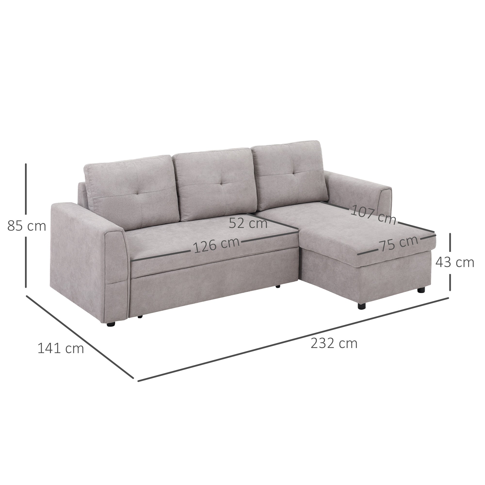 DC Oslo 3-Seater Corner Sofa Bed with Storage – Light Grey