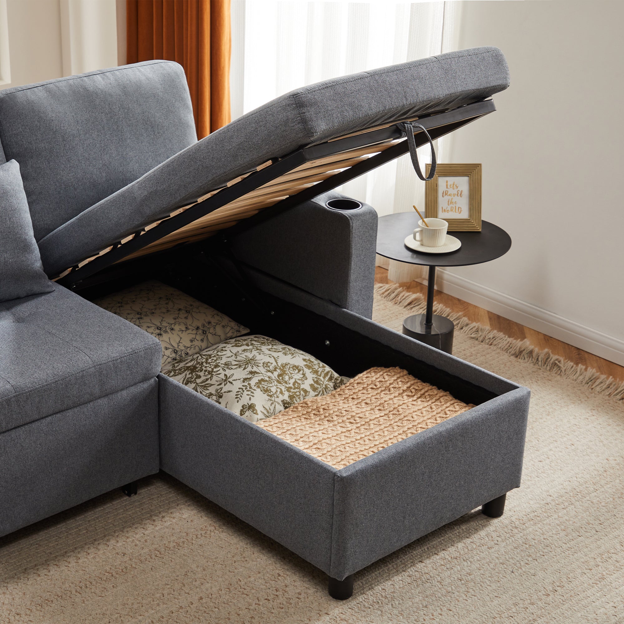 DumbbellCentral Atlas L-Shape Storage Sofa Bed – Grey (DC-SB-ATLAS-G141)