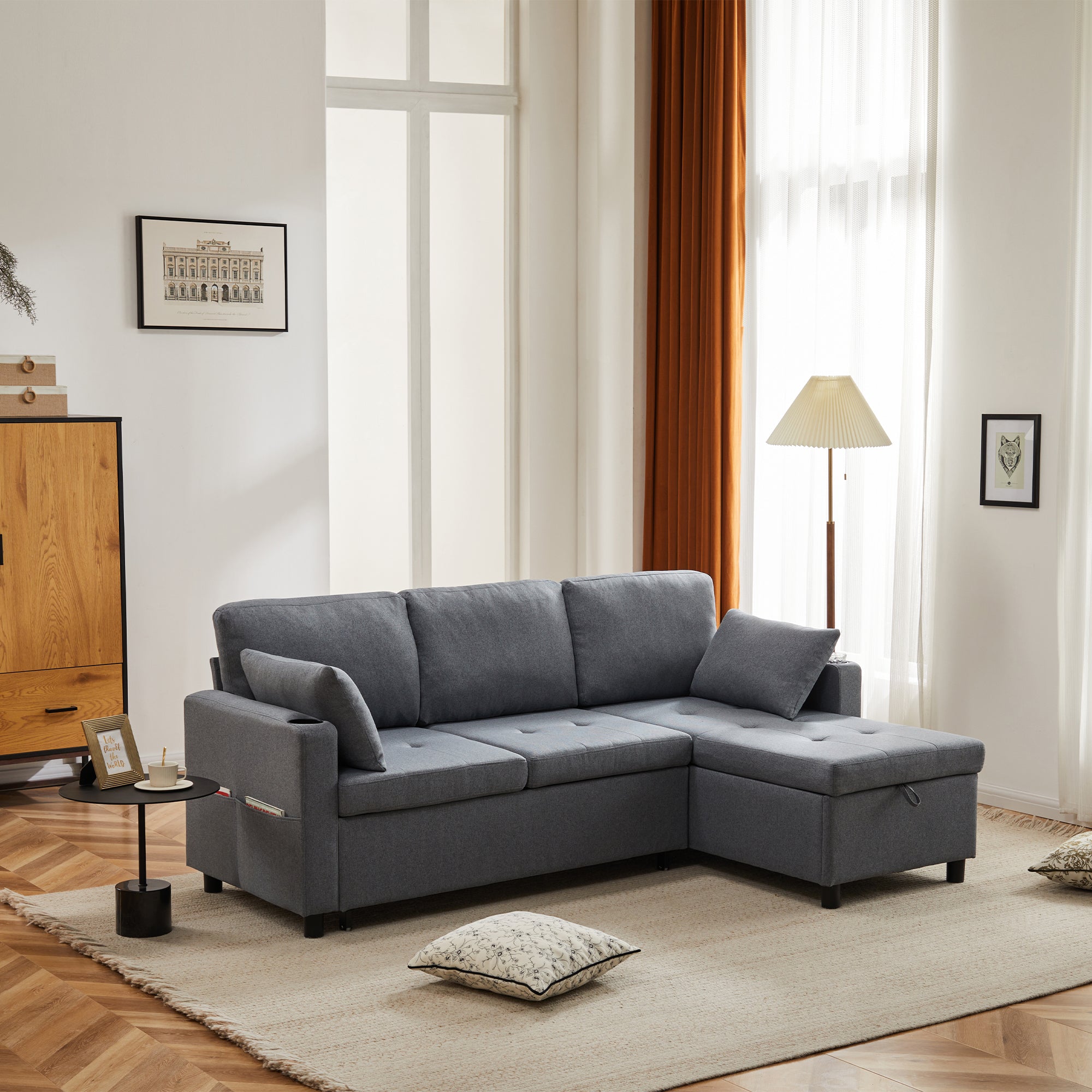 DumbbellCentral Atlas L-Shape Storage Sofa Bed – Grey (DC-SB-ATLAS-G141)