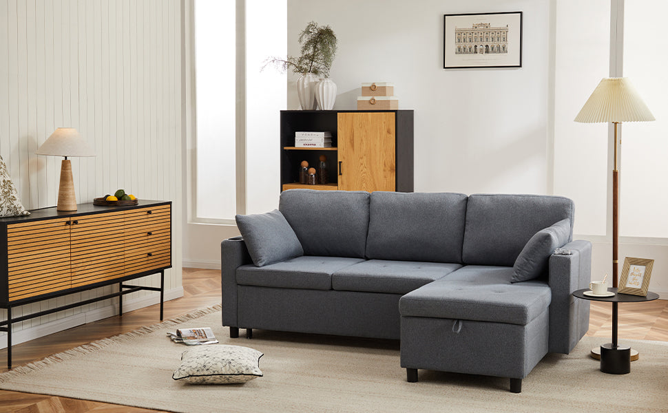 DumbbellCentral Atlas L-Shape Storage Sofa Bed – Grey (DC-SB-ATLAS-G141)