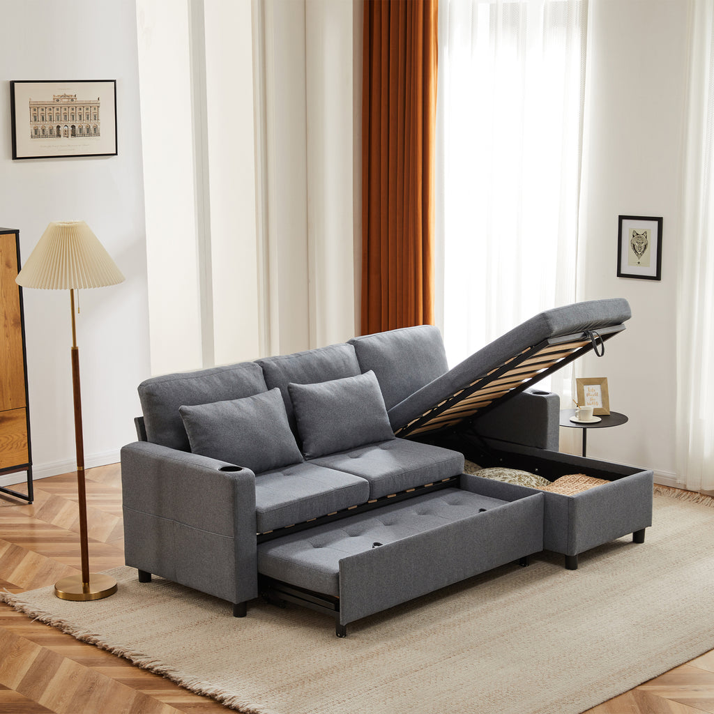 DumbbellCentral Atlas L-Shape Storage Sofa Bed – Grey (DC-SB-ATLAS-G141)