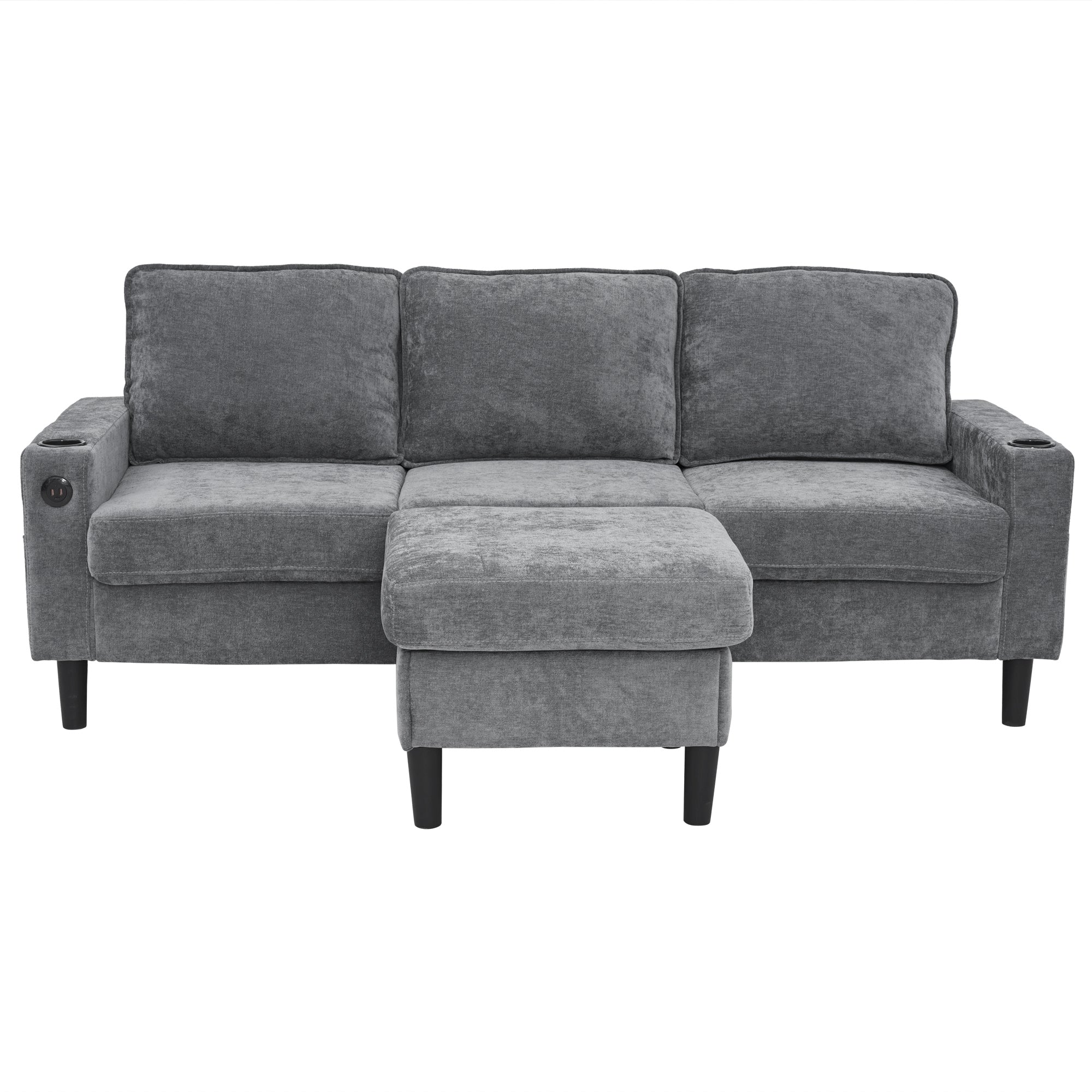 L-Shaped Couch Sofa, Corner Sofa 3 Seater Sofa, Sectional Sofa Couches With USB, Cup Holder, For Apartment Living Room Grey
