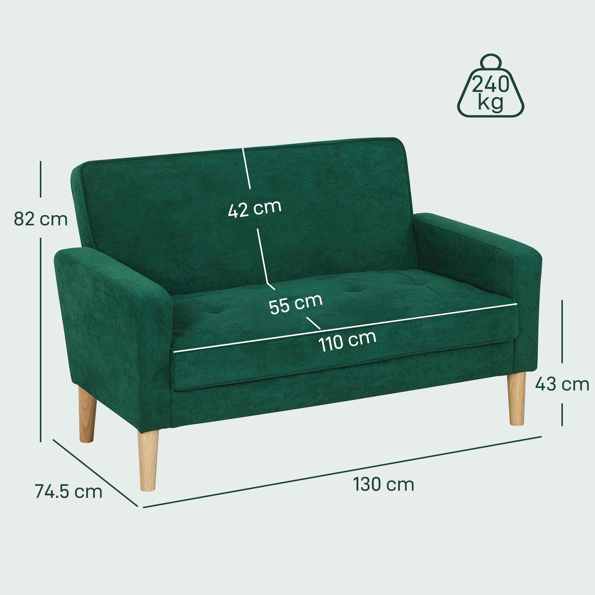 DC Milano Velvet 2-Seater Sofa – Green