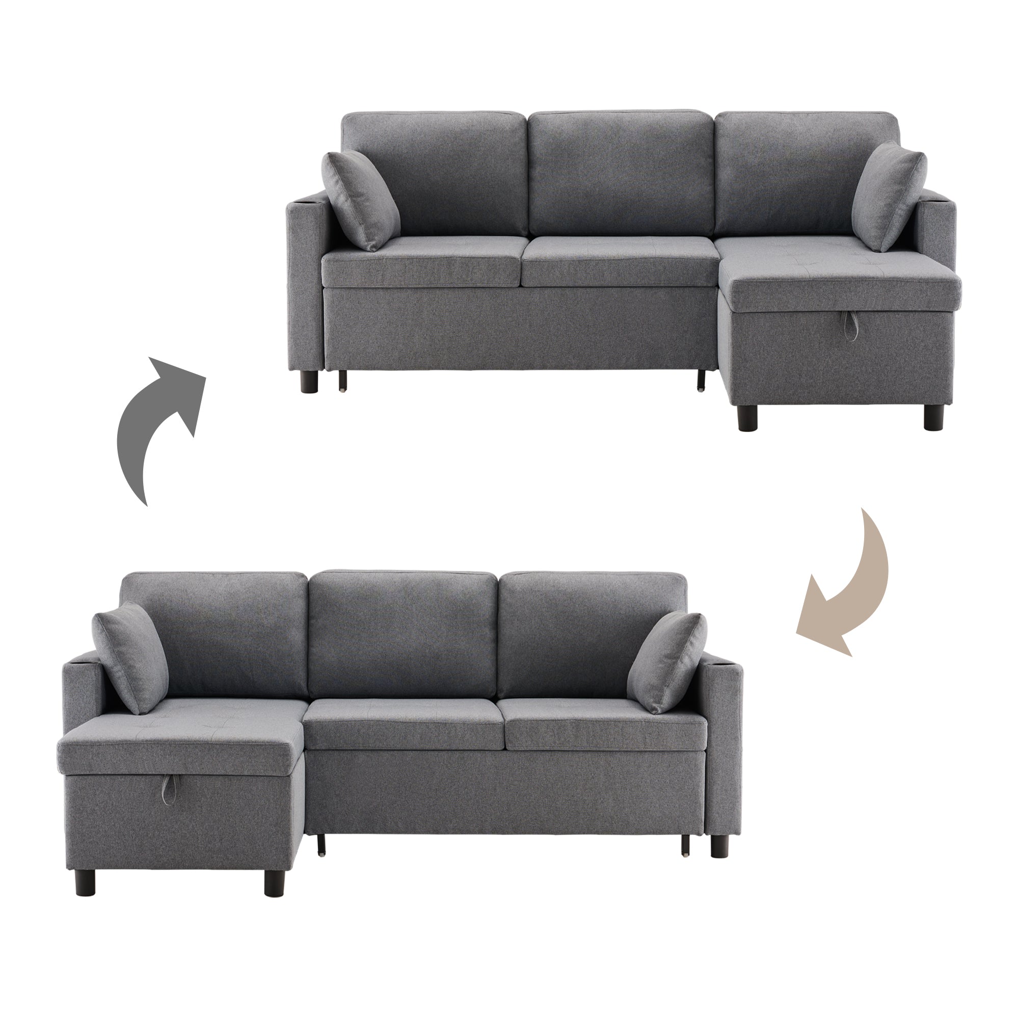 DumbbellCentral Atlas L-Shape Storage Sofa Bed – Grey (DC-SB-ATLAS-G141)