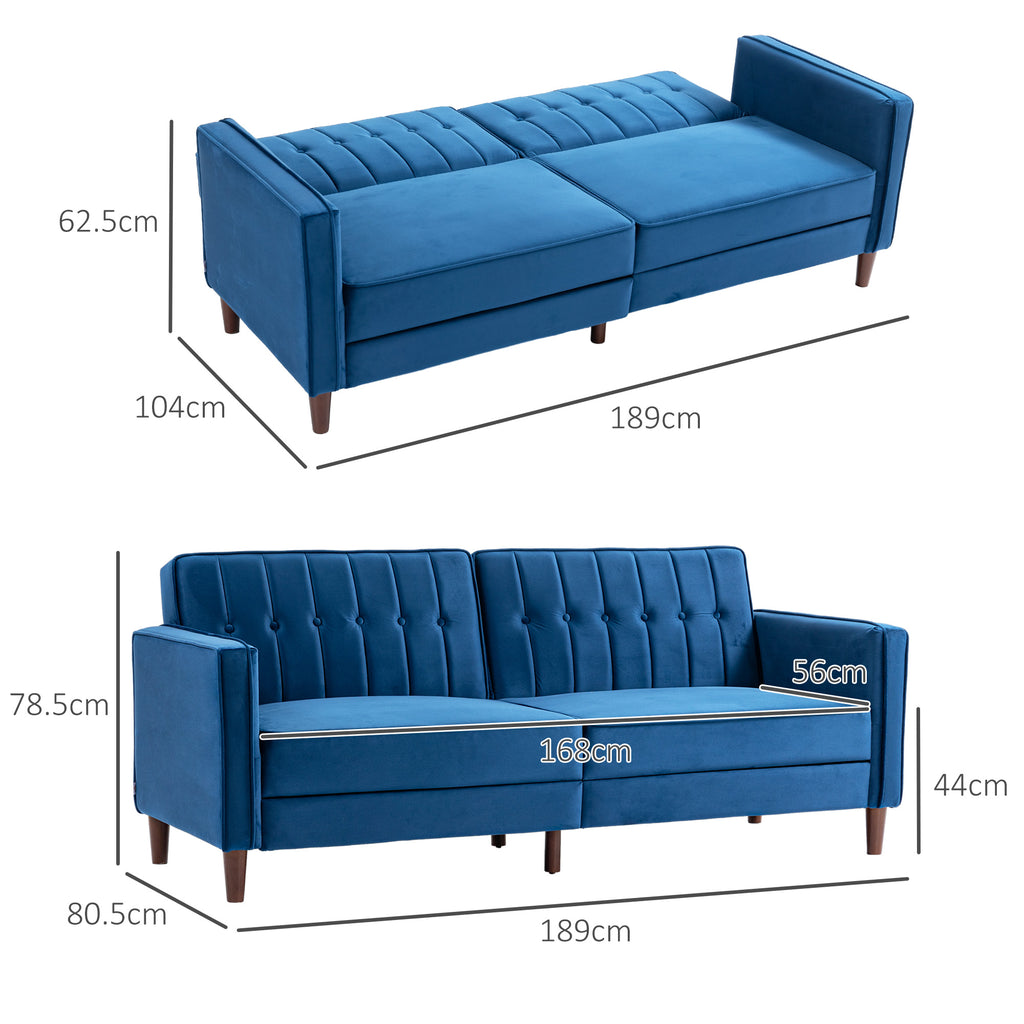 DC Verona Velvet 3-Seater Click-Clack Sofa Bed – Blue