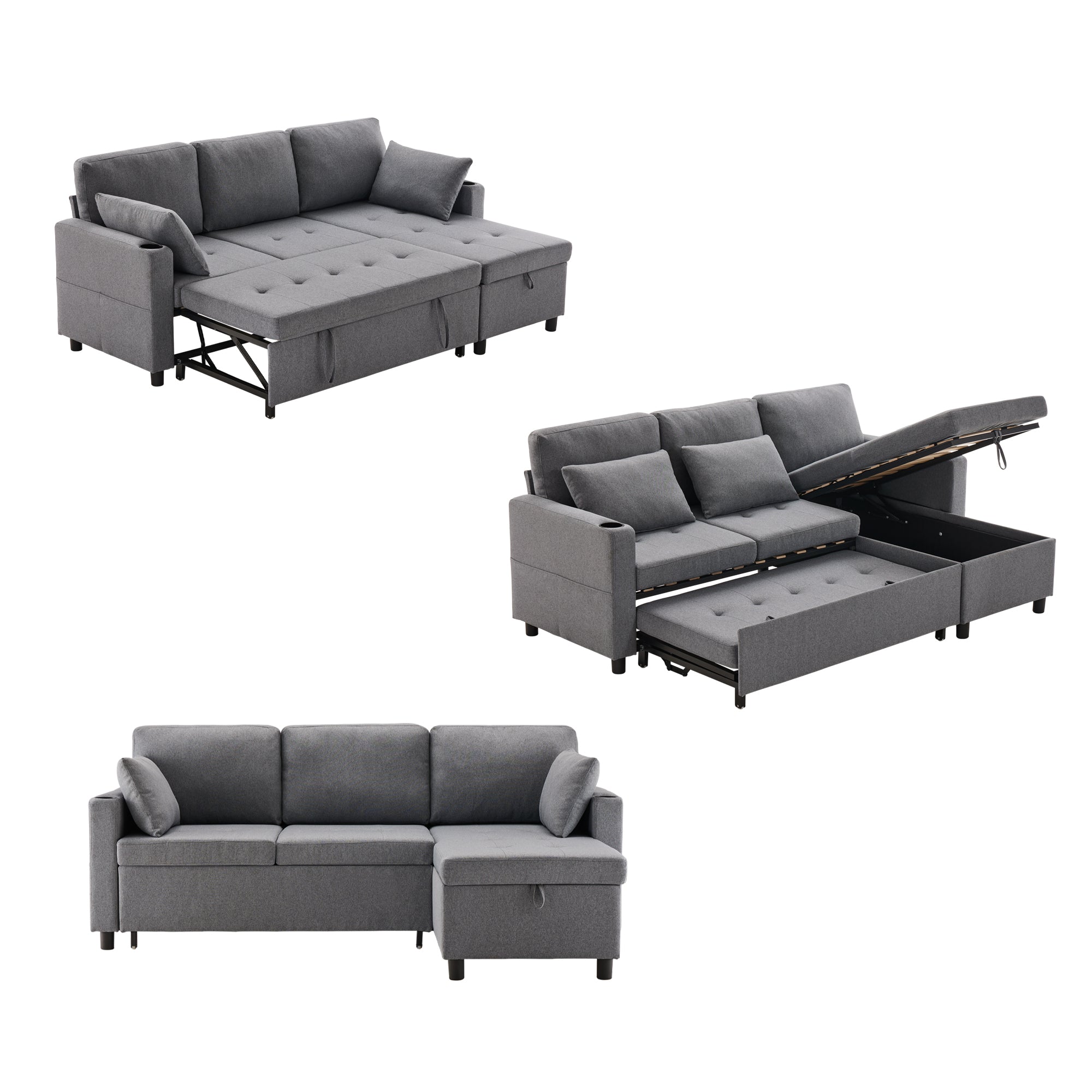DumbbellCentral Atlas L-Shape Storage Sofa Bed – Grey (DC-SB-ATLAS-G141)